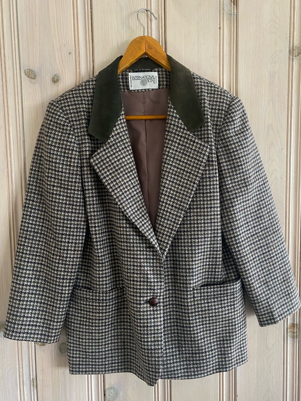 Vintage International Scene Wool Houndstooth Blazer Jacket